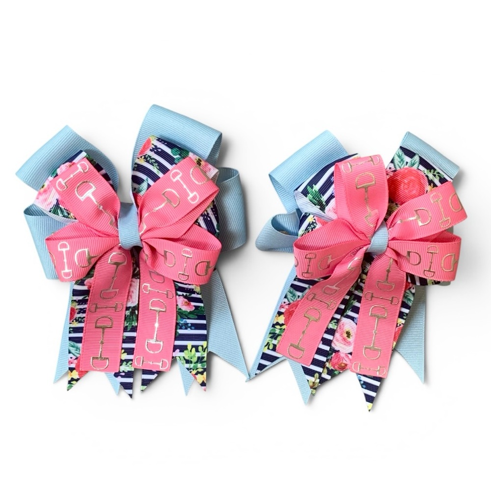 Equestrian Floral & Bit Hair Bows – Pair